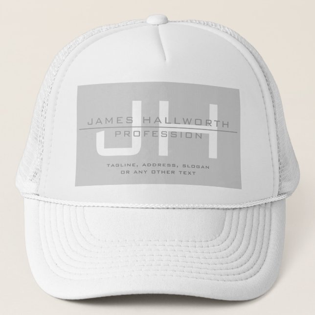 Modern Monogrammed Initials (or other text) Grey Trucker Hat (Front)