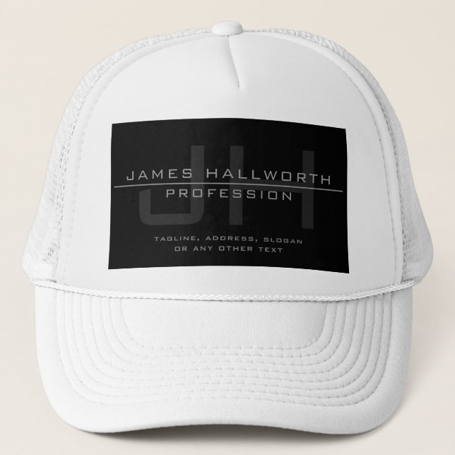 Modern Monogrammed Initials (or other text) Grey Trucker Hat (Front)