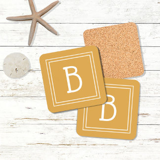 Modern Monogrammed Letter Initial Yellow White  Coaster