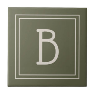 Modern Monogrammed Moss Green & Off White Initial Tile