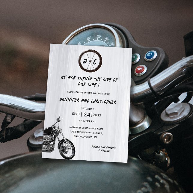 Modern Monogrammed Motorcycle Adventure Wedding Invitation (Creator Uploaded)