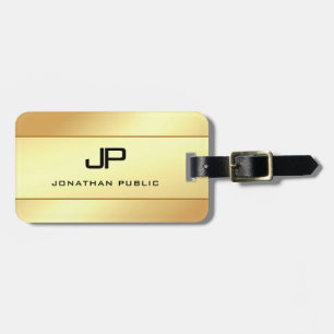 Modern Monogrammed Name Gold Look Glamourous Luggage Tag
