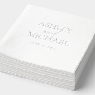 Modern Monogrammed Name Minimal Script Silver Foil Napkins