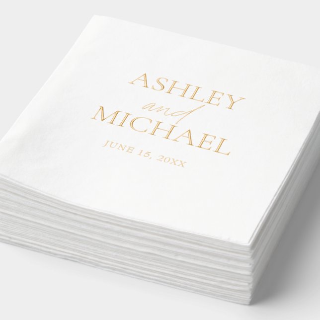 Modern Monogrammed Name Minimal Script Simple Gold Foil Napkins (Detail)