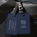 Modern Monogrammed Navy Blue  Luggage Tag<br><div class="desc">Custom Modern Monogrammed Navy Blue Luggage Tag.</div>