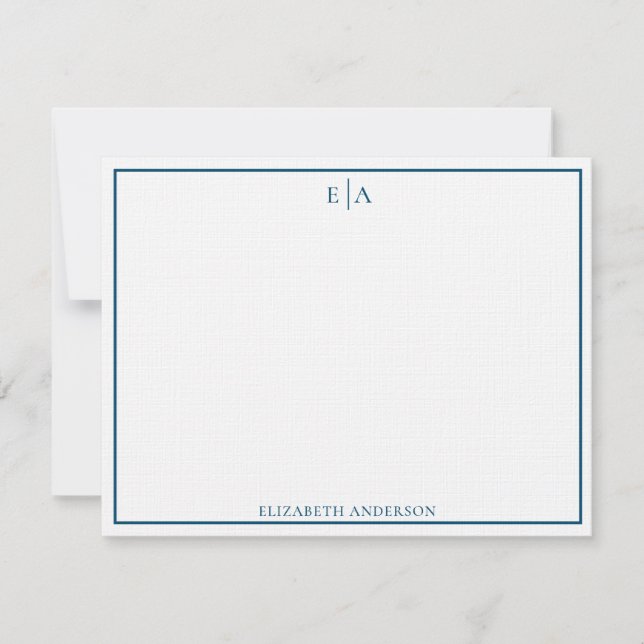 Modern Monogrammed Navy Blue Simple Square Border Card (Front)