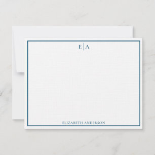 Modern Monogrammed Navy Blue Simple Square Border Card