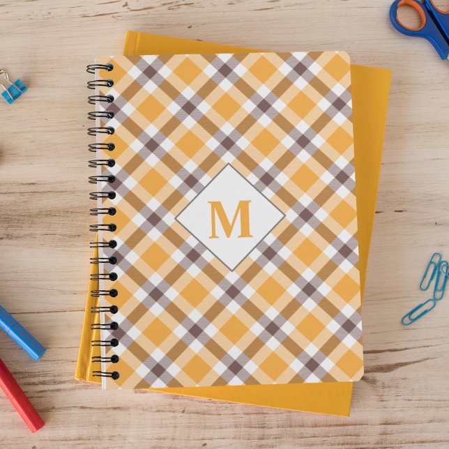 Modern Monogrammed Orange Plaid Tartan Pattern Notebook (Creator Uploaded)