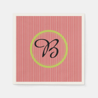 Modern Monogrammed Orange Striped Paper Napkins