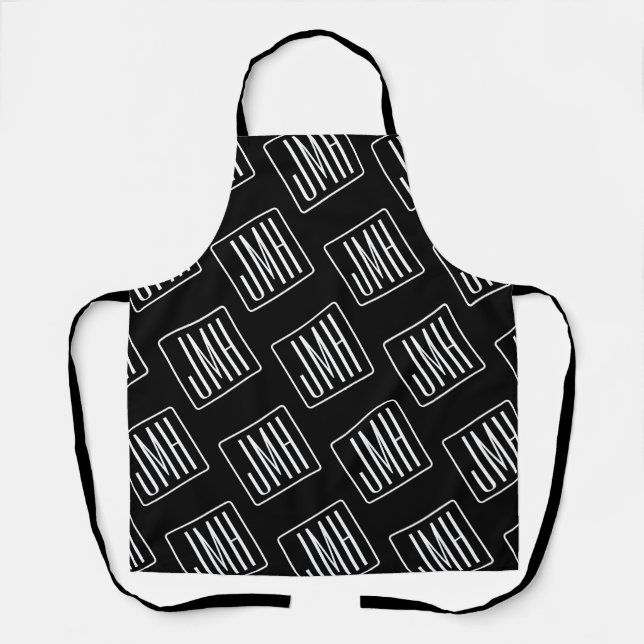 Modern Monogrammed Pattern | Black & White Apron (Front)