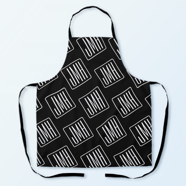 Modern Monogrammed Pattern | Black & White Apron (Creator Uploaded)