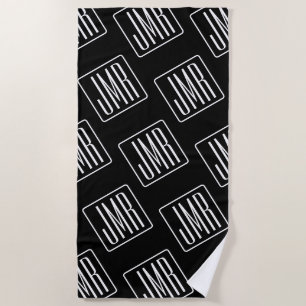 Modern Monogrammed Pattern   Black & White Beach Towel