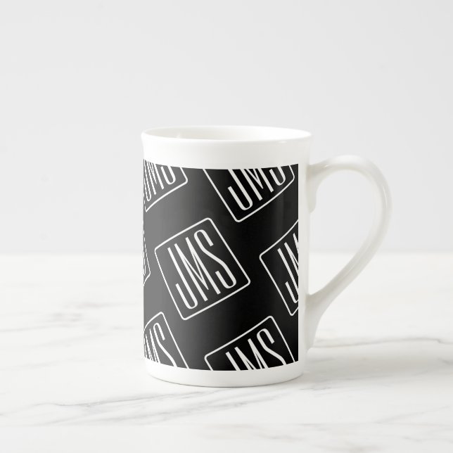 Modern Monogrammed Pattern | Black & White Bone China Mug (Right)
