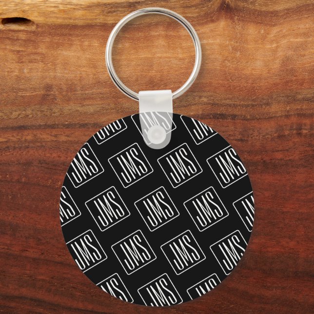 Modern Monogrammed Pattern | Black & White Key Ring (Front)