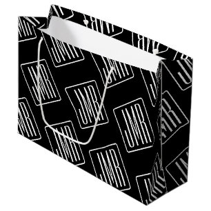 Modern Monogrammed Pattern Black & White Large Gift Bag