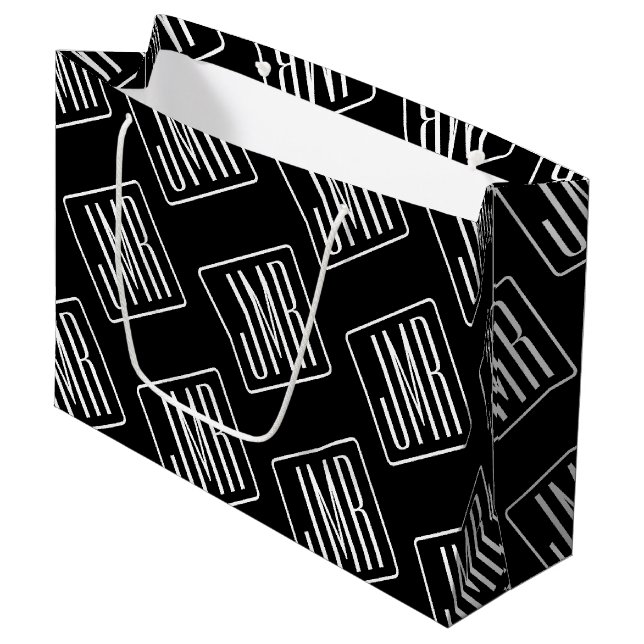 Modern Monogrammed Pattern | Black & White Large Gift Bag (Front Angled)