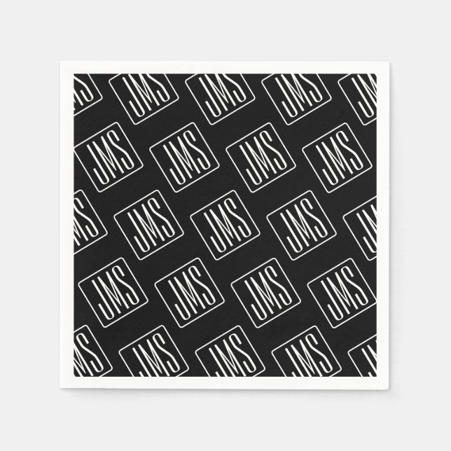 Modern Monogrammed Pattern | Black & White Napkin (Front)