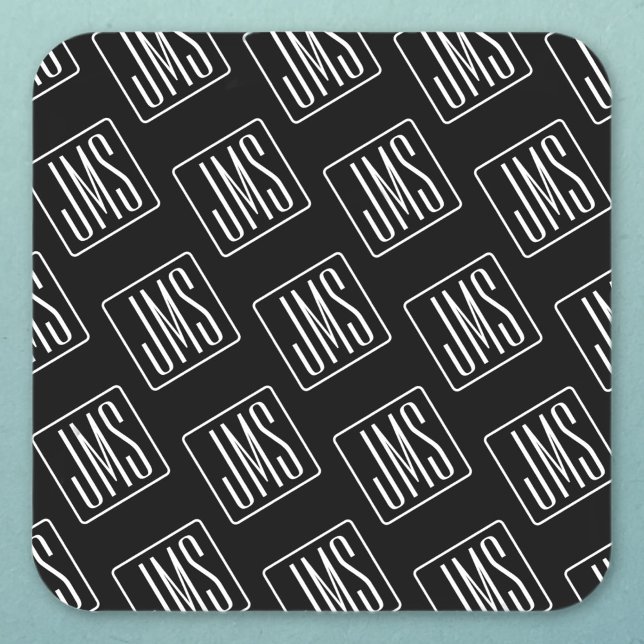 Modern Monogrammed Pattern | Black & White Square Sticker (Creator Uploaded)