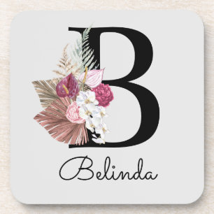 Modern Monogrammed Pink Boho Initial B Coaster