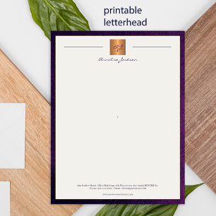 Modern monogrammed printable letterhead purple poster