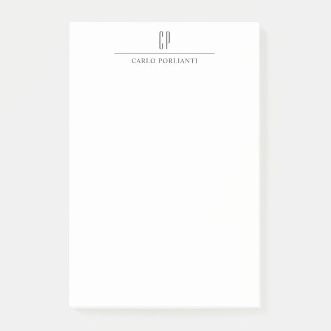 Modern Monogrammed Professional Plain Simple Name Post-it Notes (Front)