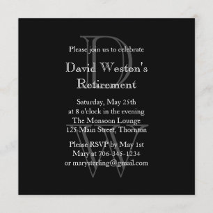 Modern Monogrammed Retirement Invitation (black)