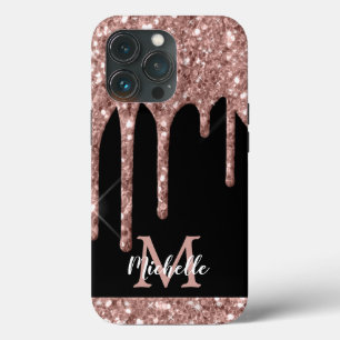 Modern Monogrammed Rose Gold Glitter Drips  Case-M iPhone 13 Pro Case