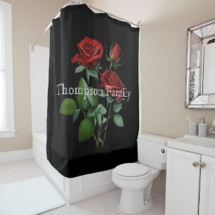Modern monogrammed Rose l Black Shower Curtain