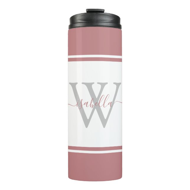 Modern Monogrammed Script Dusty Rose Thermal Tumbler (Front)