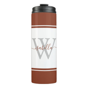 Modern Monogrammed Script Rust Thermal Tumbler