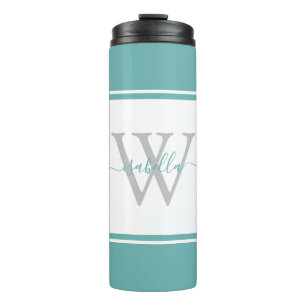 Modern Monogrammed Script Teal Thermal Tumbler