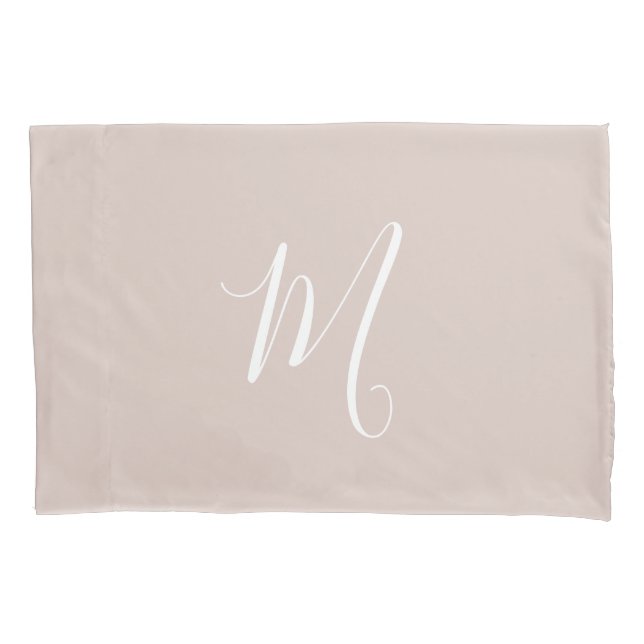 Modern Monogrammed Solid Blush Pink Pillowcase (Front-Left)
