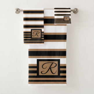 Modern Monogrammed Striped Bath Towel Set