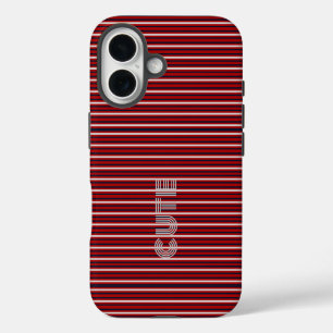 Modern Monogrammed Striped  iPhone 16 Case