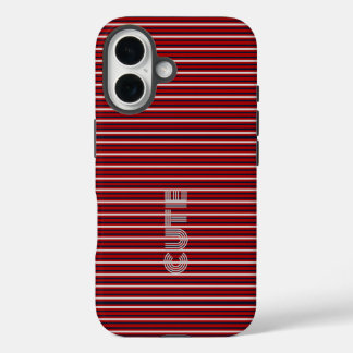Modern Monogrammed Striped  iPhone 16 Case