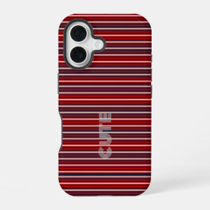 Modern Monogrammed Striped  iPhone 16 Case