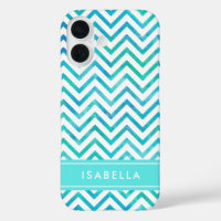 Modern Monogrammed Teal Blue-Green Watercolor