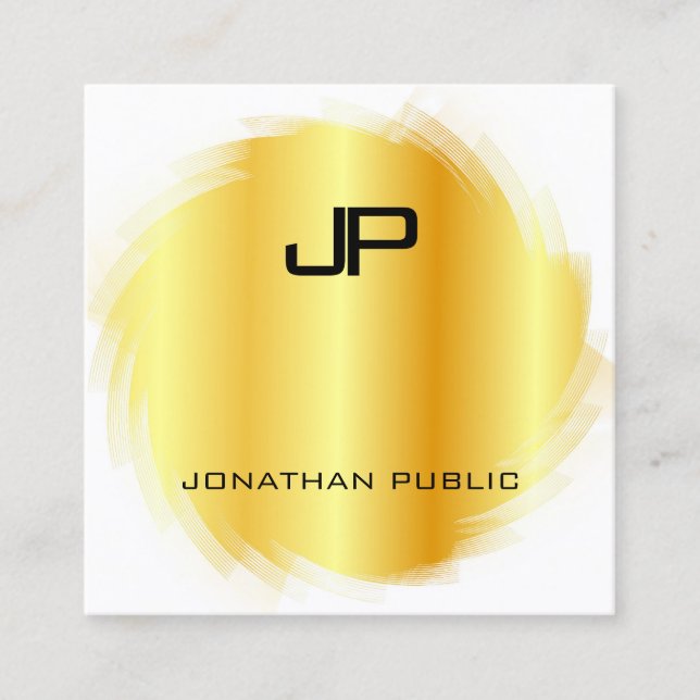 Modern Monogrammed Template Elegant Faux Gold Square Business Card (Front)