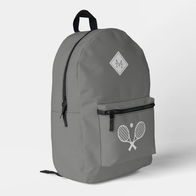 Modern Monogrammed Tennis Player Minimalist  Print Printed Backpack (Back Corner Left)