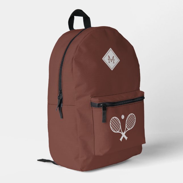 Modern Monogrammed Tennis Player Minimalist  Print Printed Backpack (Back Corner Left)