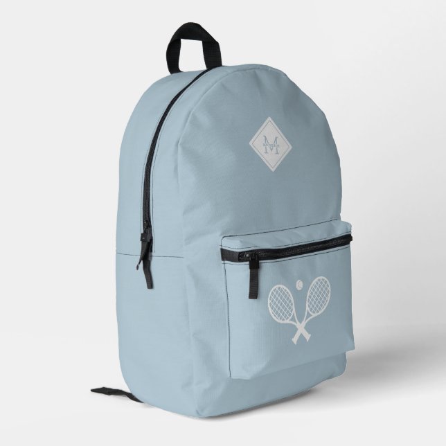 Modern Monogrammed Tennis Player Minimalist  Printed Backpack (Back Corner Left)