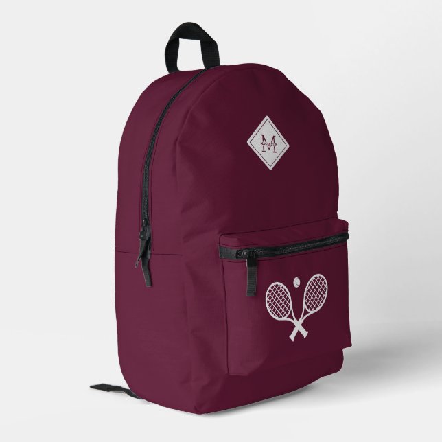 Modern Monogrammed Tennis Player Minimalist  Printed Backpack (Back Corner Left)