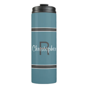 Modern Monogrammed Turquoise Grey Stylish Drink Thermal Tumbler
