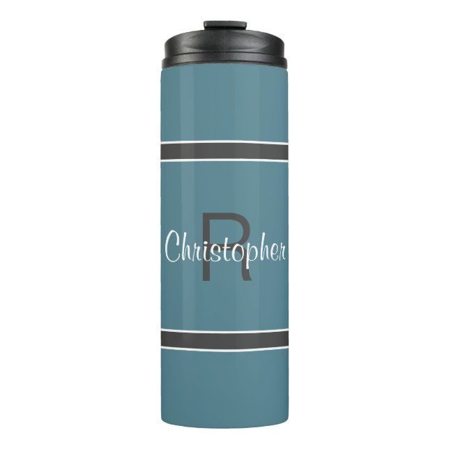 Modern Monogrammed Turquoise Grey Stylish Drink Thermal Tumbler (Front)