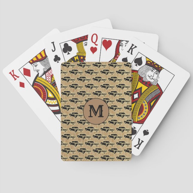 Modern Monogrammed Vintage Car Men Gift Playing Cards (Back)