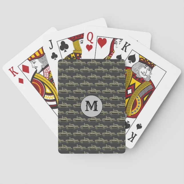 Modern Monogrammed Vintage Car Men Playing Cards (Back)
