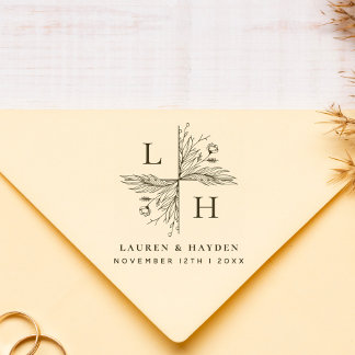 Modern Monograms | Elegant Floral Save The Date Rubber Stamp