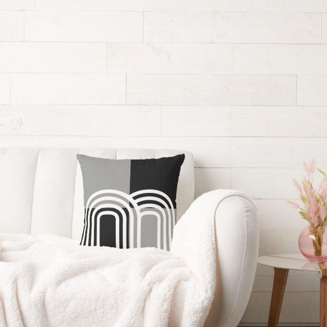 Modern Monotone Black White Initial Pattern Cushion (Couch)