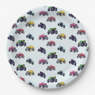 Modern Monster Truck Birthday Paper Plate
