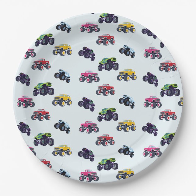 Modern Monster Truck Birthday Paper Plate (Front)